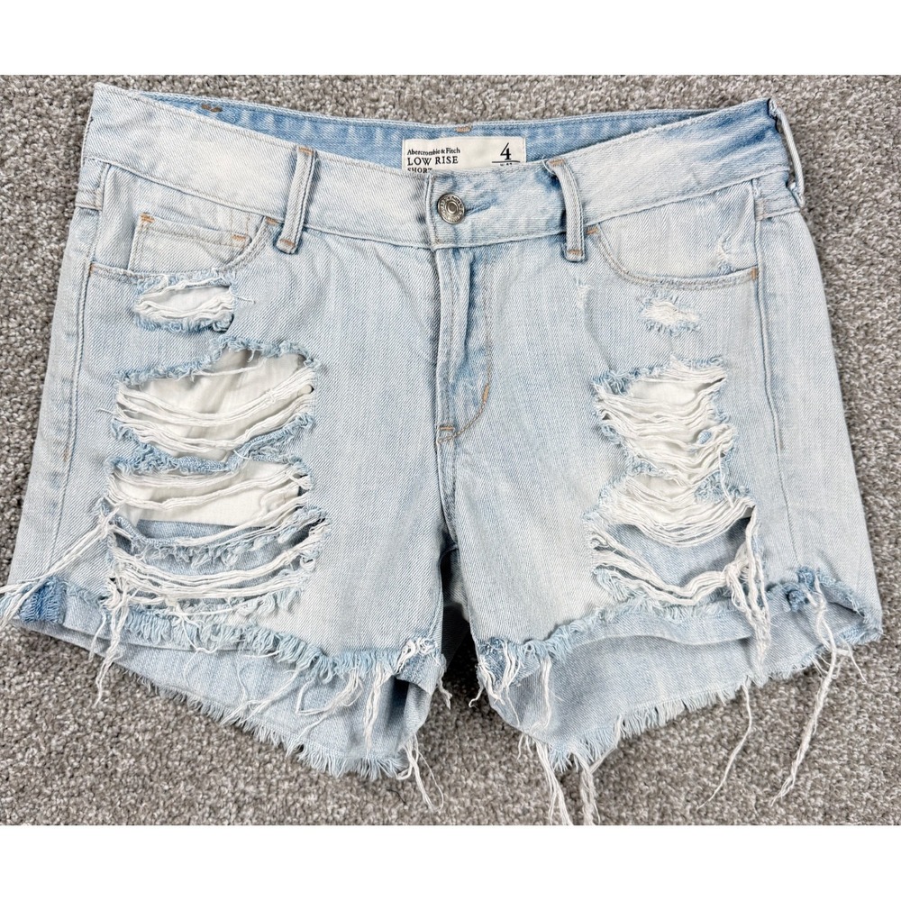 Abercrombie & Fitch Low Rise Y2K Distressed Denim Shorts Womens 4 W30‎
